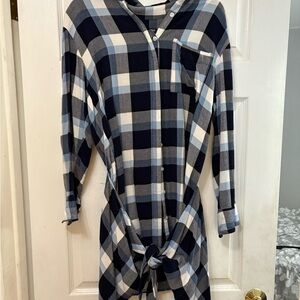 Aqua Blue and Gray Checkered Shirt